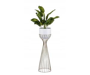 HowHomely Support de fleurs moderne en métal de 68 cm de haut avec pot de fleurs blanc rond de 18 cm de diamètre sur support doré robuste - Support de plantes pour décoration intérieure