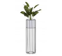 HowHomely Support de Fleurs Moderne en métal de 70 cm de Haut avec Pot de Fleurs Blanc Rond de 19 cm de diamètre sur Support Noir Robuste - Support pour Plantes pour décoration intérieure