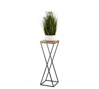 HowHomely Support pour plantes en métal - 70 cm de haut - Tabouret stable et solide avec aspect chêne - Panneau MDF sur support noir - Support de fleurs pour décoration intérieure