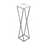 HowHomely Support pour plantes en métal - 70 cm de haut - Tabouret stable et solide avec panneau MDF blanc sur support noir - Support de fleurs pour décoration intérieure