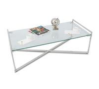 HowHomely | Table basse de salon - Solas Silver - 120x60x40 cm - Acier inoxydable et verre - Design élégant
