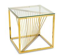 HowHomely Table basse élégante 55 x 55 x 55 cm | Table d'appoint moderne avec plateau en verre trempé et pieds en acier doré | Table de salon carrée | Petite table pour salon