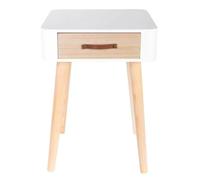HowHomely Table de chevet 35 x 35 x 48 cm - Commode de chevet avec tiroir et poignée en cuir - Blanc - Table d'appoint moderne scandinave pour chambre à coucher - Aspect bois