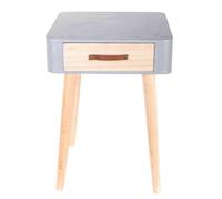 HowHomely Table de chevet 35 x 35 x 48 cm - Commode de chevet avec tiroir et poignée en cuir - Gris - Table d'appoint moderne scandinave - Pour chambre à coucher - Aspect bois