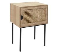 HowHomely Table de chevet avec façade en rotin - Table d'appoint en bois de pin beige - Pieds en métal noir - Style bohème Skandi Loft - Chambre à coucher