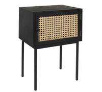 HowHomely Table de chevet avec façade en rotin - Table d'appoint en bois de pin noir - Pieds en métal noir - Style bohème Skandi - Style loft - Chambre à coucher