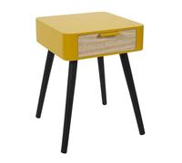 HowHomely Table de chevet avec tiroir - 35 x 40 x 48 cm - Commode de chevet - Jaune - Table d'appoint moderne aspect bois - Espace de rangement - Décoration de chambre à coucher