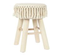 HowHomely Tabouret 28 x 40 cm - Tabouret bohème beige - Chaise en bois stable comme décoration et tabouret de cuisine pour la maison, la salle de bain, le couloir ou la coiffeuse