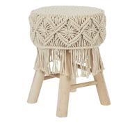 HowHomely Tabouret bohème, 32 x 42 cm, en bois, beige, décoratif, pour couloir, salon, chambre à coucher, salle de bain