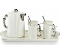 HowHomely Vaisselle à café Luca Silver - Série élégante en porcelaine pour les occasions spéciales Blanc