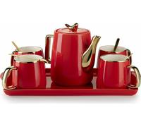 HowHomely Vaisselle à café Noah Red Gold - Servir avec style et des accents dorés