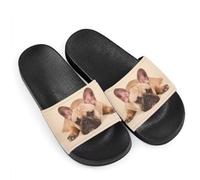 Howilath bouledogue français noir pantoufles de maison d'été filles confortables, sandales à séchage rapide de pantoufle de gymnastique de maison, sandales de confort EU 38