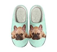 Howilath Crâne Squelette Noir Designer Adulte Unisexe Maison Pantoufles Casual Slip sur Pantoufles pour Chambre Spa Hôtel Chaussons Coton Pantoufles, Motif bouledogue français 3D, 40/41 EU