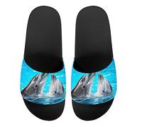Howilath Dolphin Print Summer Slide Pantoufles pour Hommes Femmes Enfant, Ocean Animal House Pantoufles Slide Sandal Antidérapant Poids Léger EU 43