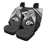 Howilath Ensemble complet de 4 housses de siège de voiture avant et arrière avec imprimé panda argenté, ajustement universel pour la plupart des voitures, camions, SUV, camionnettes