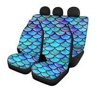 Howilath Ensemble complet de housses de siège avant et arrière 3D motif écailles de sirène - Ajustement universel pour berline et voiture
