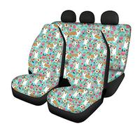 Howilath Ensemble complet de housses de siège de voiture antidérapantes en tissu respirant et confortable Motif chien Corgi et fleur