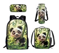 Howilath Ensemble sac à dos 4 en 1 pour adolescentes et filles, sac d'école, sac à dos, boîte à déjeuner, trousse à crayons, sac à bouteille, 43,2 cm, Panda Vert, 17 inch (4PCS Set), Ensemble cartable