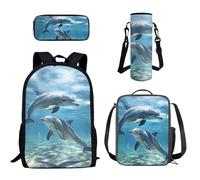 Howilath Ensemble sac à dos 4 en 1 pour adolescentes et filles, sac d'école, sac à dos, boîte à déjeuner, trousse à crayons, sac à bouteille, 43,2 cm, Bleu dauphin, 17 inch (4PCS Set), Ensemble