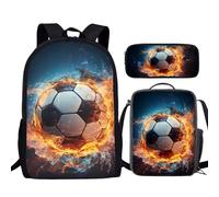 Howilath Ensemble sac à dos d'école de football pour garçons, 43,2 cm, sac à dos avec sac à déjeuner et trousse à crayons, 3 pièces