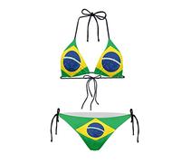 Howilath Femmes Bikini Triangle Rembourré Halter Maillot de Bain pour Plage Mer Natation Drapeau National Guépard Galaxy, Drapeau du Brésil., 34