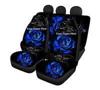 Howilath Lot de 4 housses de siège de voiture, accessoire de voiture, ensemble complet de 2 housses de siège avant et dossier fendu, motif floral bleu