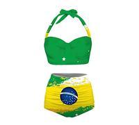 Howilath Maillot de bain 2 pièces avec tête de mort et fleur de rose - Confortable - Pour femme, Drapeau du Brésil., XL