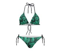 Howilath Maillot de bain 2 pièces pour femme - Triangle - Dos nu - Rembourré - Drapeau national - Fleur - Coquille de fruits, Feuilles vertes., M
