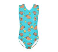 Howilath Maillot de bain une pièce élastique sans manches pour filles - Maillot de bain haut mignon - Motif dauphin chien cheval Tie Dye, Capybara Citron, 11-12 ans