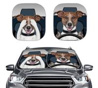 Howilath Pare-Soleil de Voiture pour Femme en Forme d'animal Amusant - Jack Russell Terrier - 2 pièces - Isolation Thermique - Accessoire Automobile
