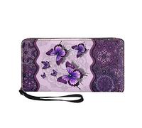 Howilath Portefeuille long imperméable imprimé fantaisie pour femme, Papillon bohème - Violet, Medium, Moderne