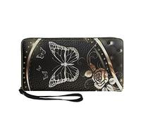 Howilath Portefeuille long imperméable imprimé fantaisie pour femme, Papillon Noir Rose Fleurs - Noir, Medium, Moderne