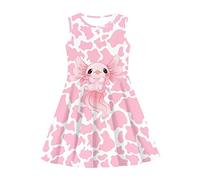 Howilath Robe d'été mignonne avec motif de dessin animé cochon d'Inde, carotte, fleur verte, torsadée, douce, confortable et plissée pour enfants filles, Imprimé vache laitière Axolotl, 13-14 ans