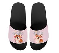 Howilath rose corgi chien mignon femmes douche sandale bout ouvert maison pantoufles, glissements de confort sandale décontracté simple bande pantoufles plates EU 36