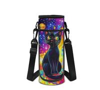 Howilath Sac à bandoulière pour bouteille d'eau spatiale avec bandoulière, Chat spatial multicolore, Sac à dos enfant