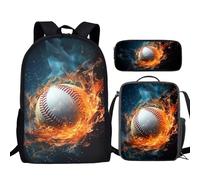 Howilath Sac à dos de baseball pour garçons, 43,2 cm, avec sac à déjeuner, sac à bandoulière, sac à dos, sac à dos d'école, trousse à crayons