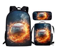 Howilath Sac à dos de baseball pour garçons - Ensemble de 3 pièces avec boîte à déjeuner et trousse à crayons - 43,2 cm