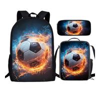 Howilath Sac à dos de football pour garçons pour l'école avec boîte à déjeuner et trousse à crayons, sac à dos pour la rentrée scolaire des adolescents