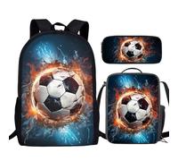 Howilath Sac à dos d'école de football pour adolescents 3 pièces avec trousse à déjeuner, sac à dos graffiti de 43,2 cm, pour la rentrée scolaire