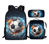 Howilath Sac à dos d'école de football pour adolescents - Sac à dos avec boîte à déjeuner - 43,2 cm - Motif dessin animé - Pour enfants et étudiants