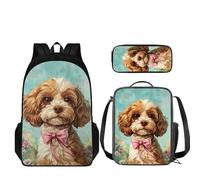 Howilath Sac à dos et sac à déjeuner 3 en 1 pour fille, Cavalier King Charles.