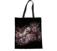 Howilath Sac fourre-tout en toile robuste pour femme - Sac à main mignon, Tête de mort florale.,