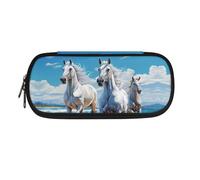 Howilath Trousse à crayons de grande capacité avec 2 compartiments pour adolescentes, Cheval blanc., Organiseur de sac