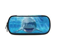 Howilath Trousse à crayons de grande capacité avec 2 compartiments pour adolescentes, Requin bleu, Organiseur de sac