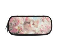 Howilath Trousse à crayons et trousse à crayons pour filles adolescentes avec fermeture éclair, Chat mignon floral, Organiseur de sac