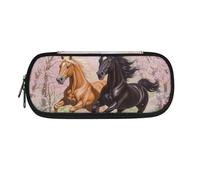 Howilath Trousse à crayons et trousse à crayons pour filles adolescentes avec fermeture éclair, Cheval noir marron, Organiseur de sac