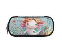 Howilath Trousse à crayons et trousse à crayons pour filles adolescentes avec fermeture éclair, Cute Axolotl Bleu clair, Organiseur de sac