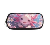 Howilath Trousse à crayons et trousse à crayons pour filles adolescentes avec fermeture éclair, Fleur de cerisier mignon axolotl, Organiseur de sac
