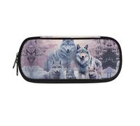 Howilath Trousse à crayons grande capacité pour l'école 2 compartiments, loup, Organiseur de sac