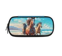 Howilath Trousse à crayons haute capacité avec fermeture éclair pour adolescentes, filles et garçons, Cheval bleu, Organiseur de sac